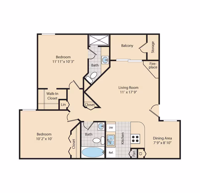 2 Beds • 2 Bath 2050 floor plan